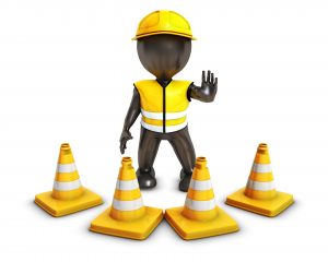 3D Render of Morph Man Builder with Caution Cones