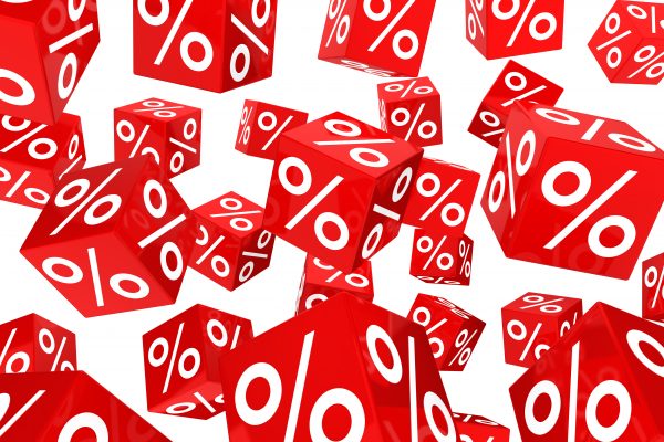 many red sale percent cubes fall down